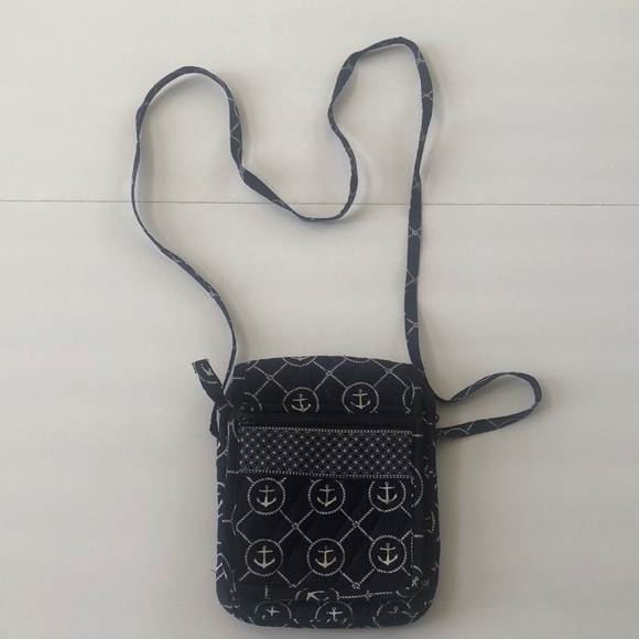 Nautical fabric small bag with multiple pockets and zippers in navy and white - Picture 1 of 9